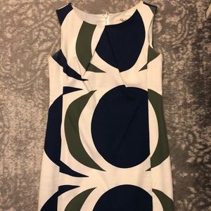 Green, navy and cream block dress